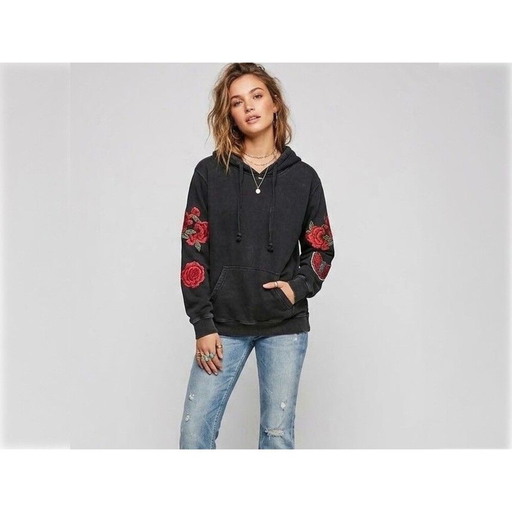 Central Park West Sweatshirt Small Hoodie Abbot Kinney Floral Black Grunge Edgy